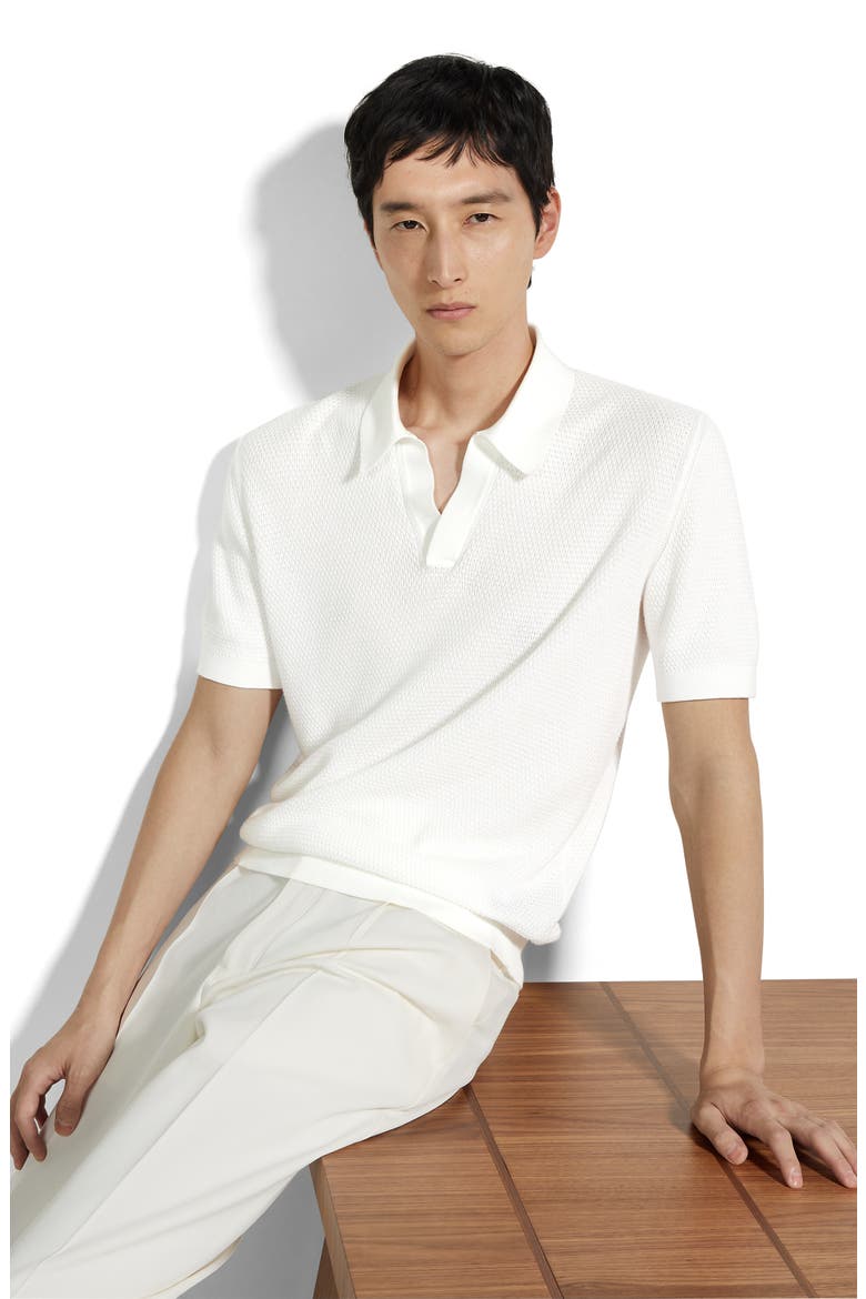 Waffle Stitch Cotton Polo Sweater, Alternate, color, NATURAL SOLID