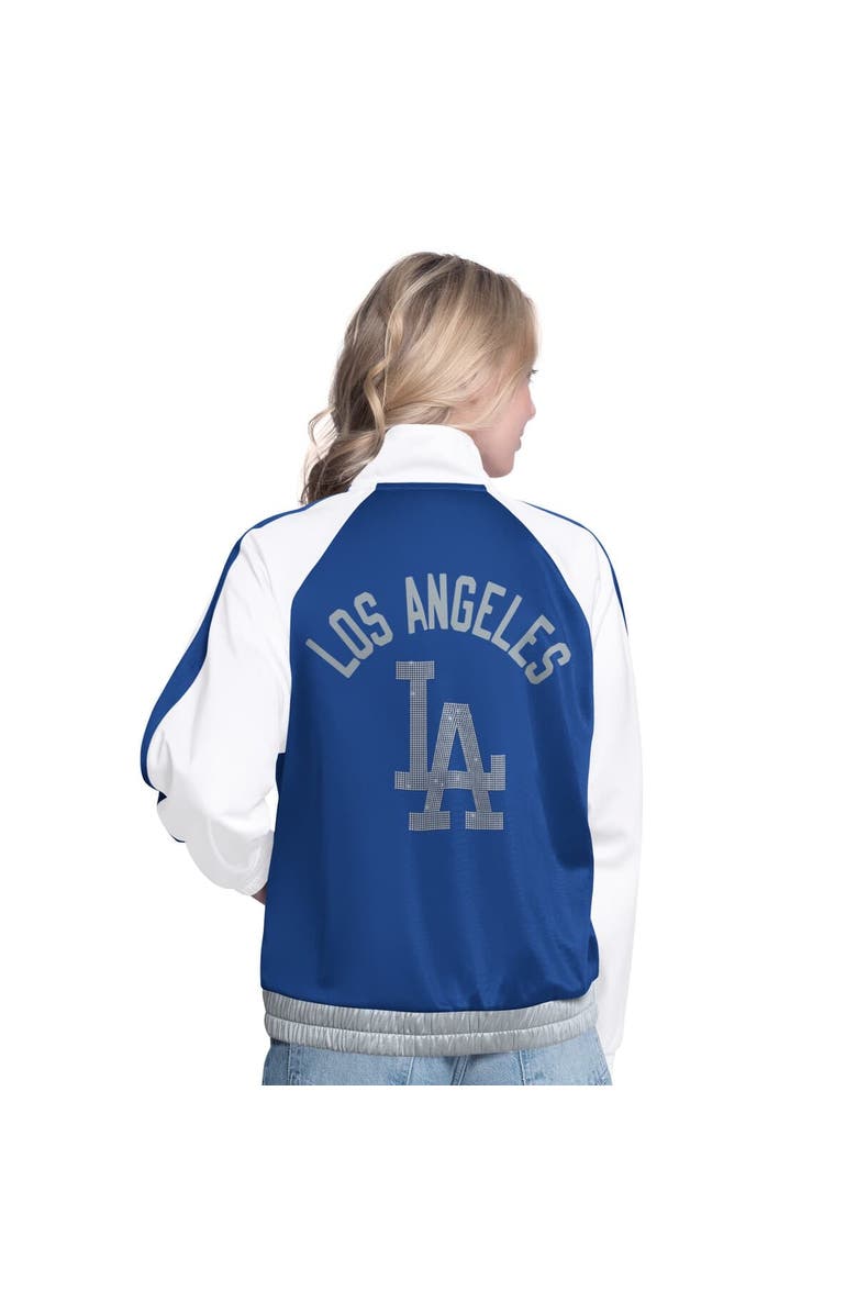 G-III SPORTS BY CARL BANKS Women's G-III Sports by Carl Banks  White/Royal Los Angeles Dodgers Rally Rhinestone Raglan Full-Zip Track Jacket, Alternate, color, White