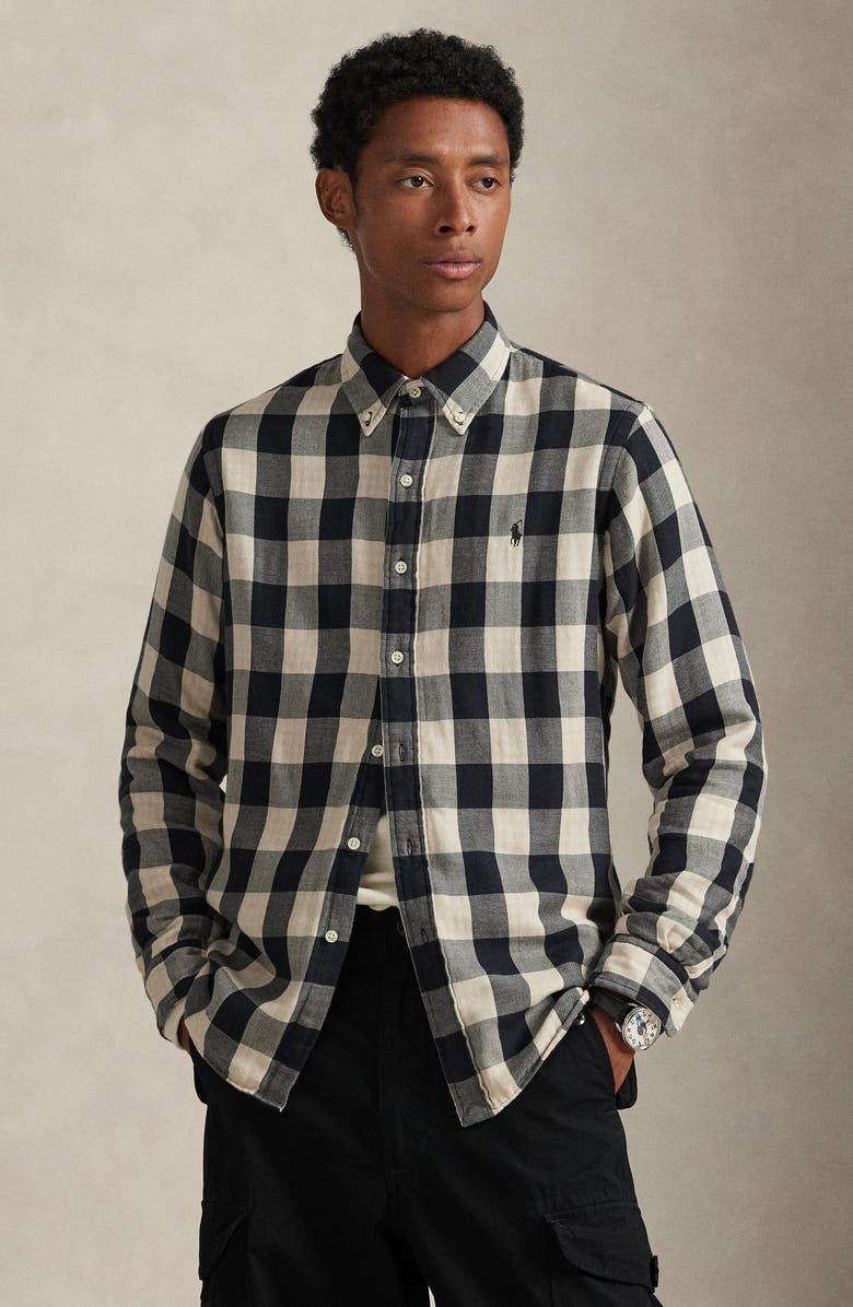 Polo Ralph Lauren Classic Fit Check Cotton Twill Button-Down Shirt, Alternate, color, Cream/ Black