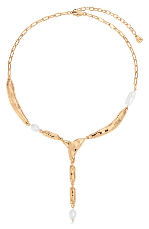 Liquid Metal & Freshwater Pearl Y-Necklace