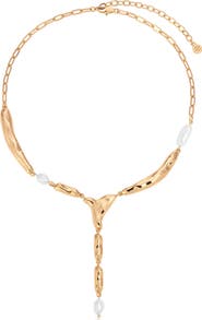 Ettika Liquid Metal & Freshwater Pearl Y-Necklace
