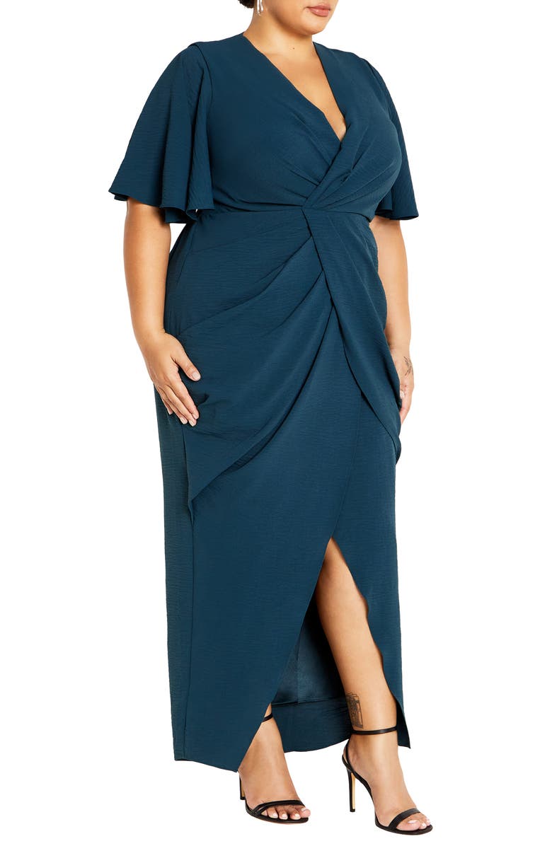 City Chic Braelynn Textured Crepe Maxi Dress, Alternate, color, Emerald