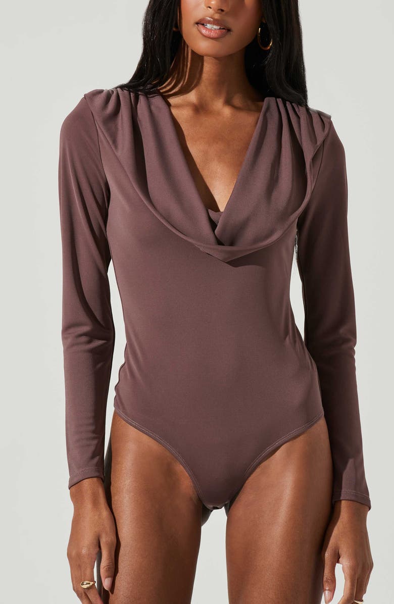 ASTR the Label Kimberly Cowl Neck Long Sleeve Bodysuit, Alternate, color, Mocha