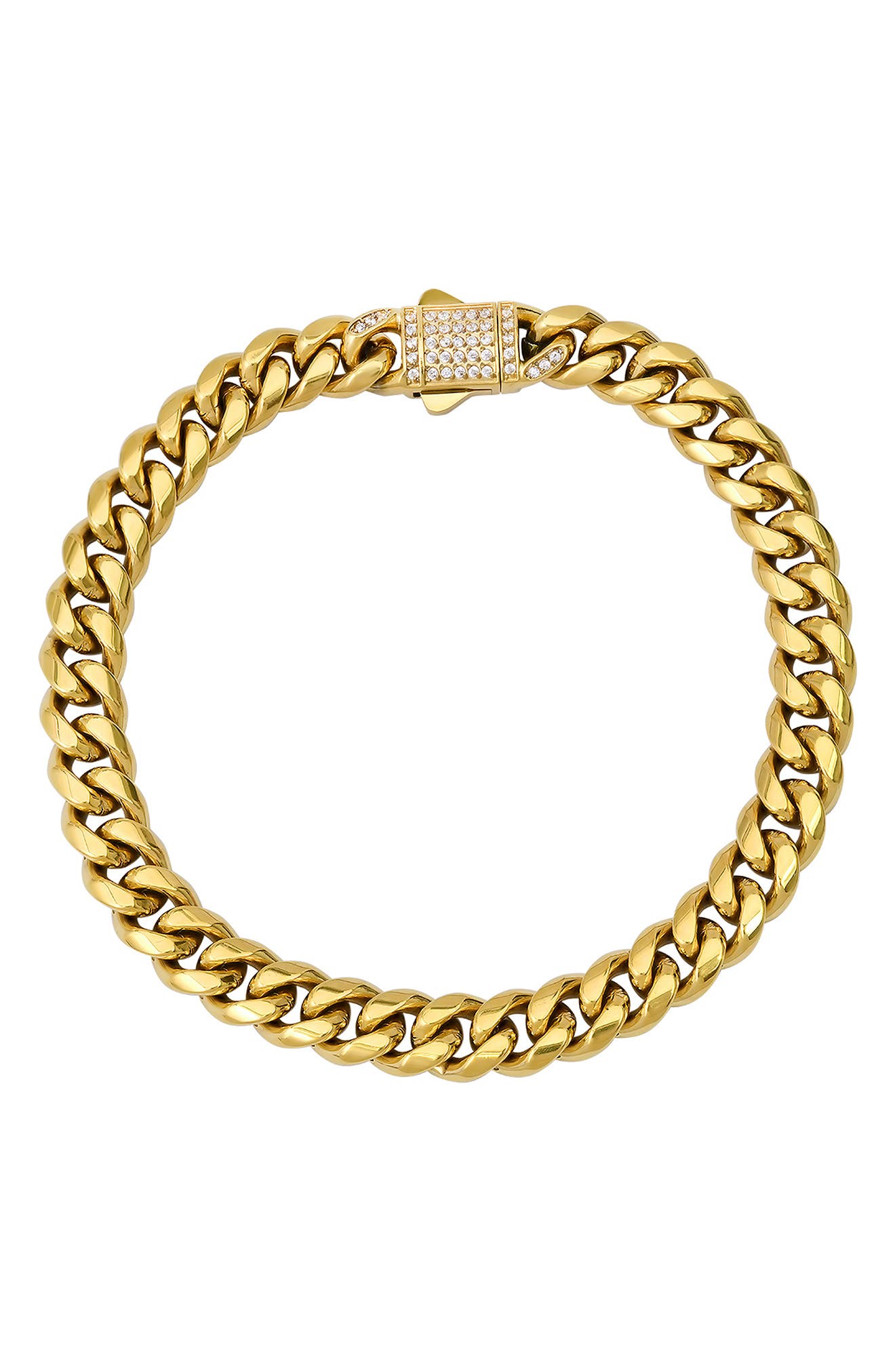 Men's 18k Gold Plated Crystal Curb Chain Bracelet