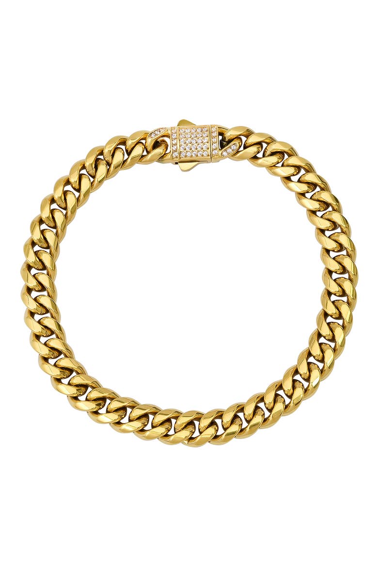 Men's 18k Gold Plated Crystal Curb Chain Bracelet, Main, color, GOLD