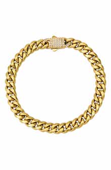 Men's 18k Gold Plated Crystal Curb Chain Bracelet