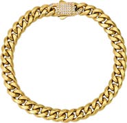 STEELTIME Men's 18k Gold Plated Crystal Curb Chain Bracelet