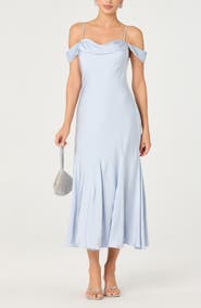 ASTR the Label Araxie Cold Shoulder Satin Midi Dress