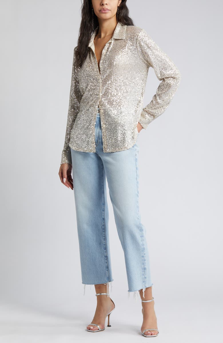 Open Edit Sequin Button-Up Shirt, Alternate, color,