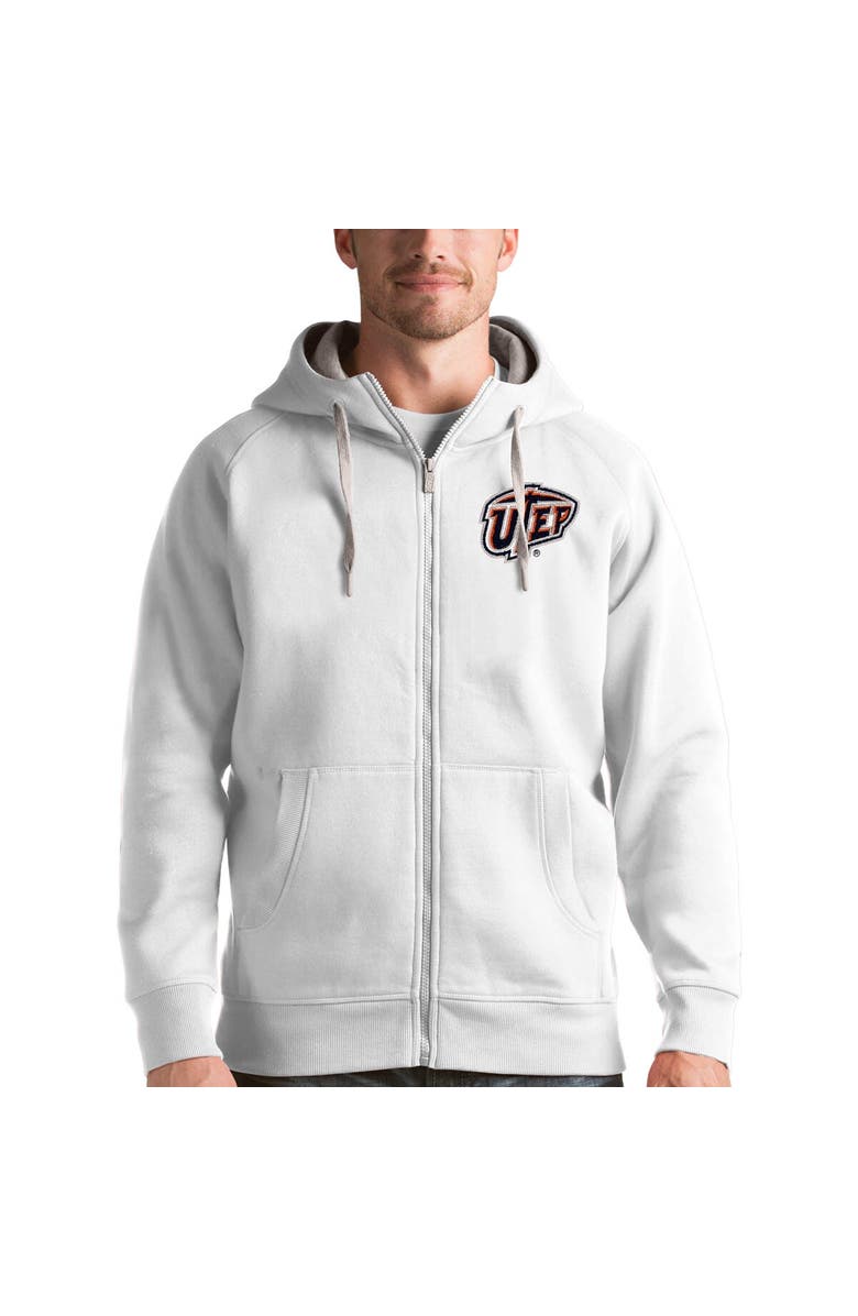 ANTIGUA Men's Antigua White UTEP Miners Victory Full-Zip Hoodie, Main, color, 