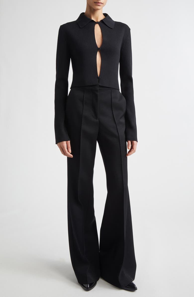 Jil Sander Virgin Wool Rib Polo Cardigan, Alternate, color, Black