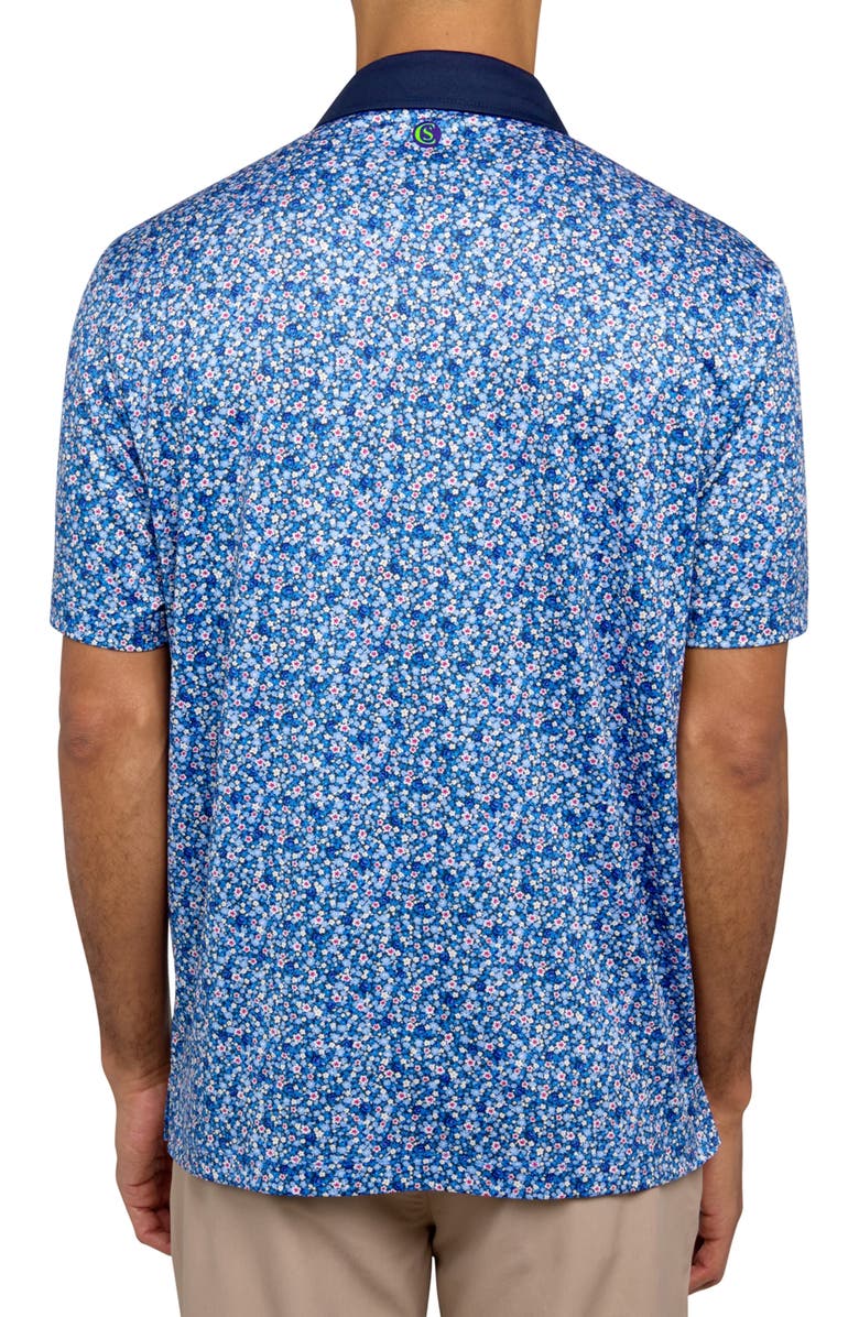 CONSTRUCT Regular Fit Micro Floral Print Recycled Performance Golf Polo, Alternate, color, White/Blue