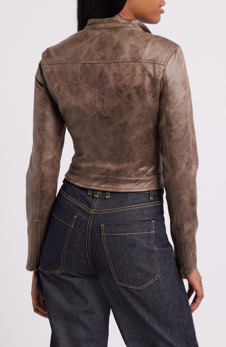 LIONESS Bella Faux Leather Moto Jacket, Alternate, color, Chocolate