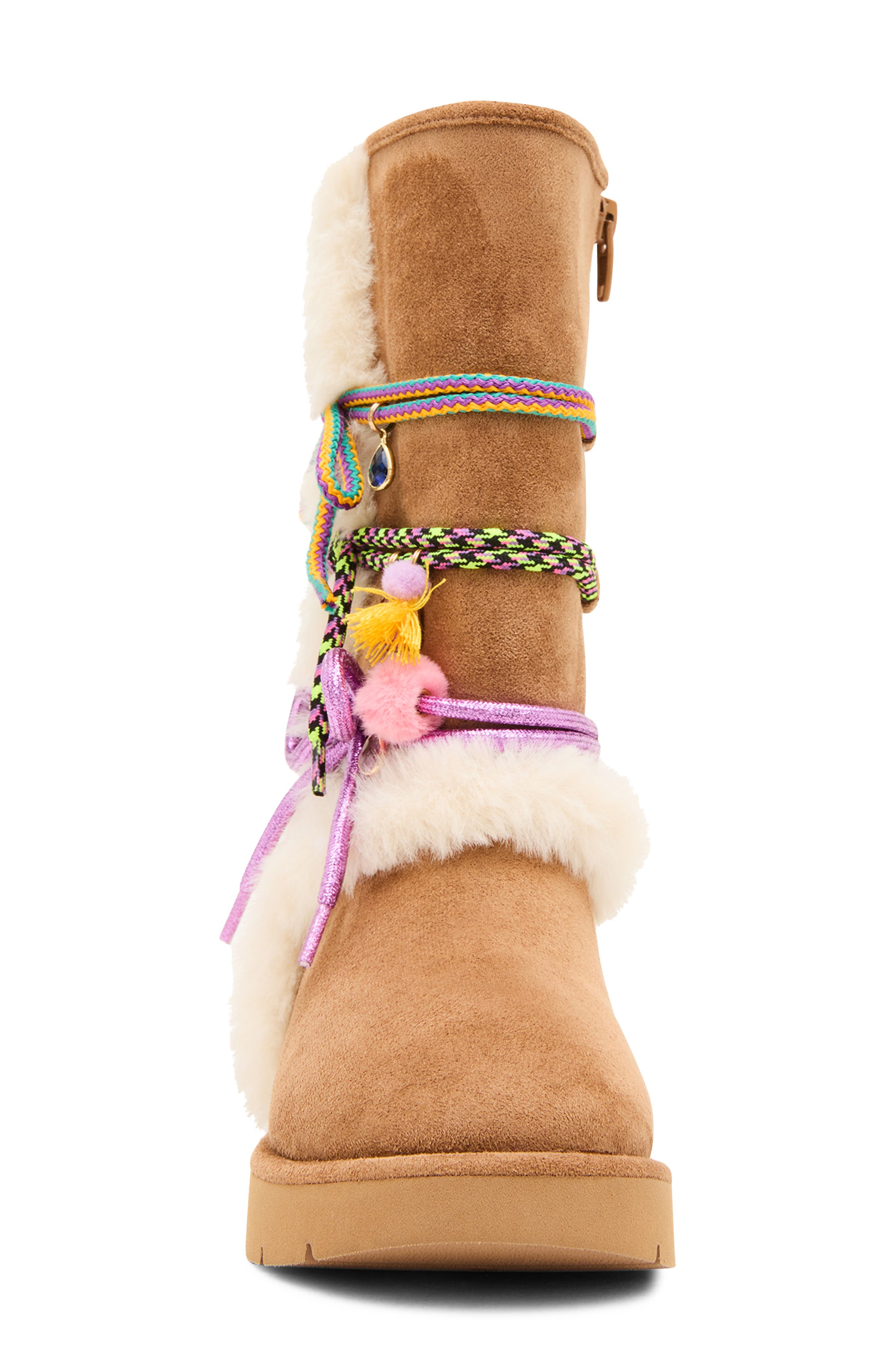 Kids' Jsteffie Faux Fur Trim Boot, Alternate, color, COGNAC