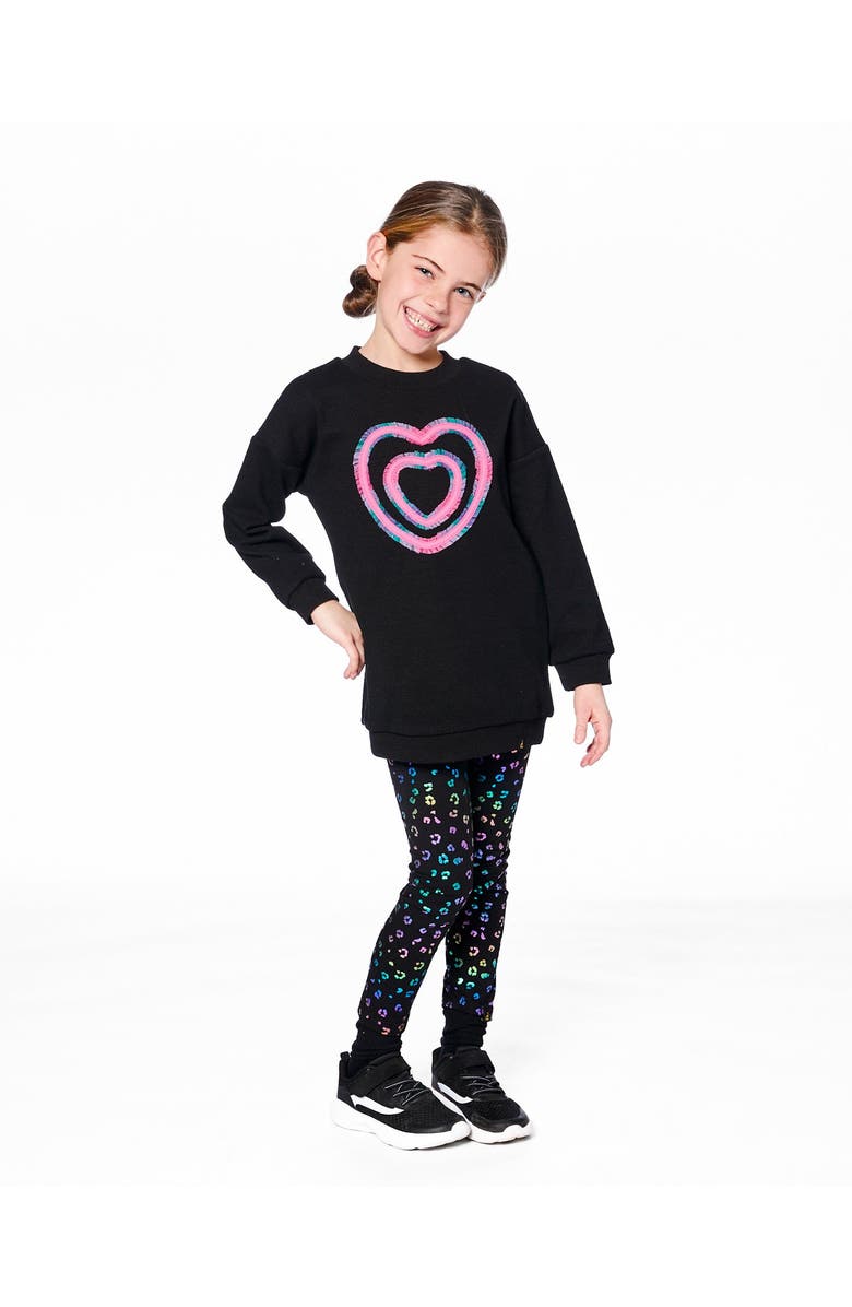 Deux par Deux Fleece Jacquard Tunic with Heart Applique, Main, color, Black