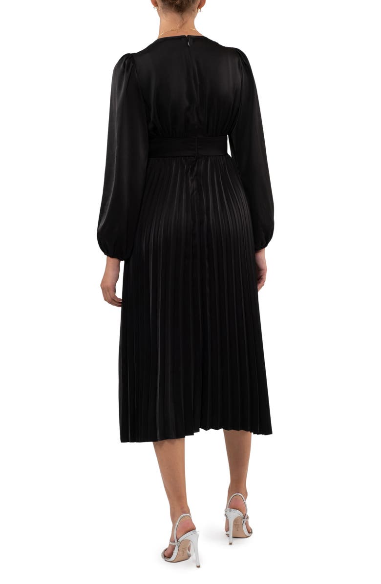 AUGUST SKY Empire Waist Pleated Satin Midi Dress, Alternate, color, Black