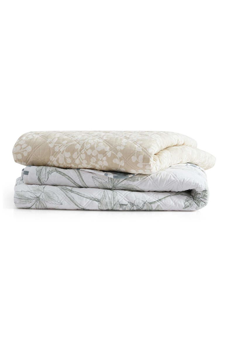 Layered Branches Reversible Quilted Throw Blanket, Alternate, color, OYSTER SHELL/ WHITE