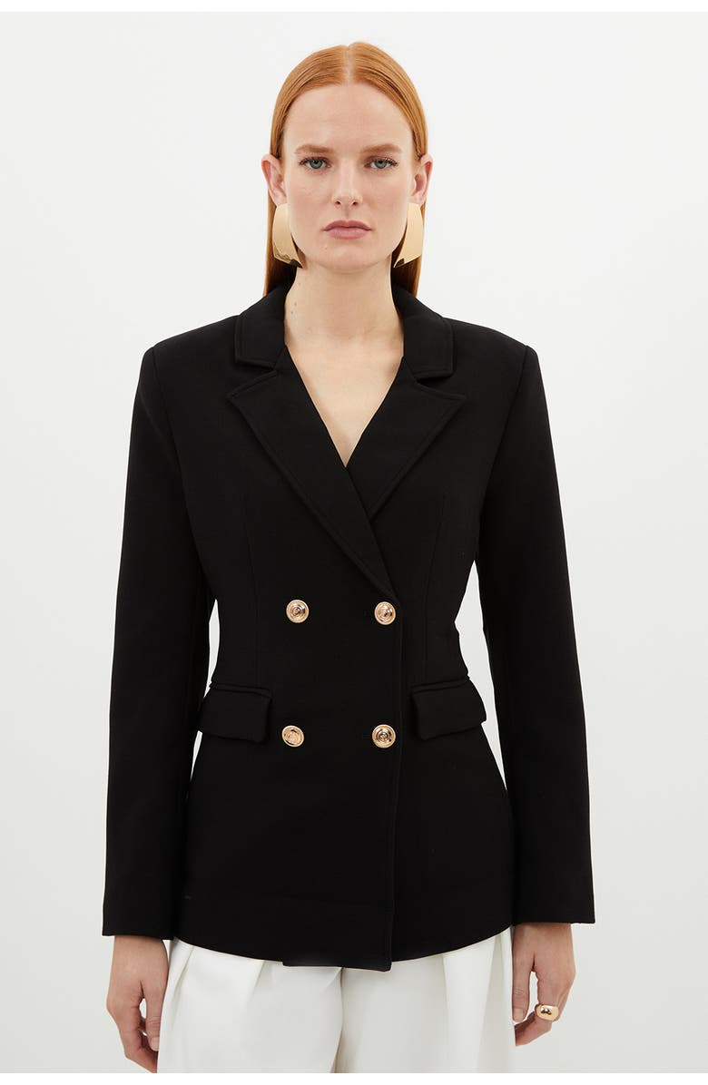 Karen Millen Tailored Double Breasted Blazer, Main, color, Black