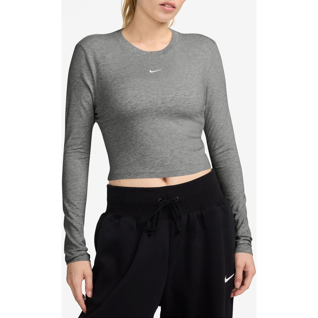 Nike Women's Sportswear Chill Knit Slim Long-sleeve Cropped Top In Grey Heather/lt Silver