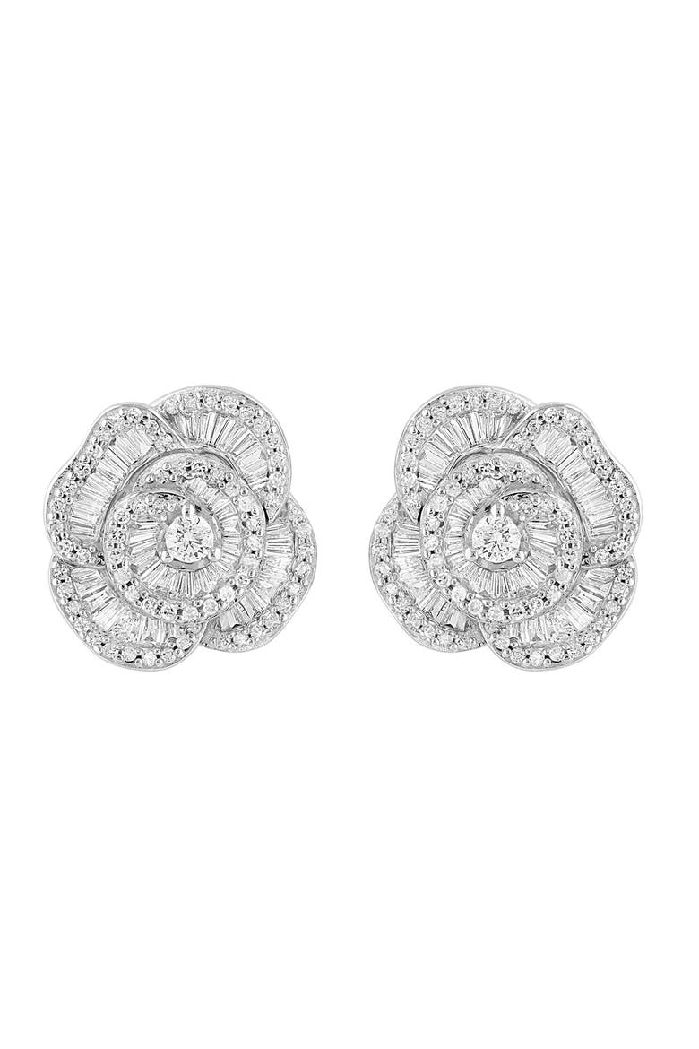 14K White Gold Diamond Floral Cluster Earrings, Main, color, 14K Gold