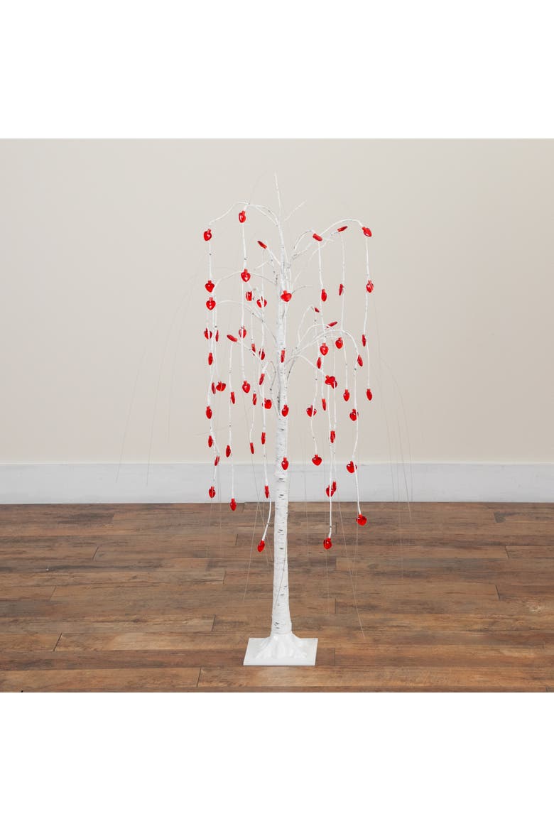 4-ft Pre-Lit Artificial Valentine's Day Willow Tree with 48 Heart Shaped LED Lights, Alternate, color, White