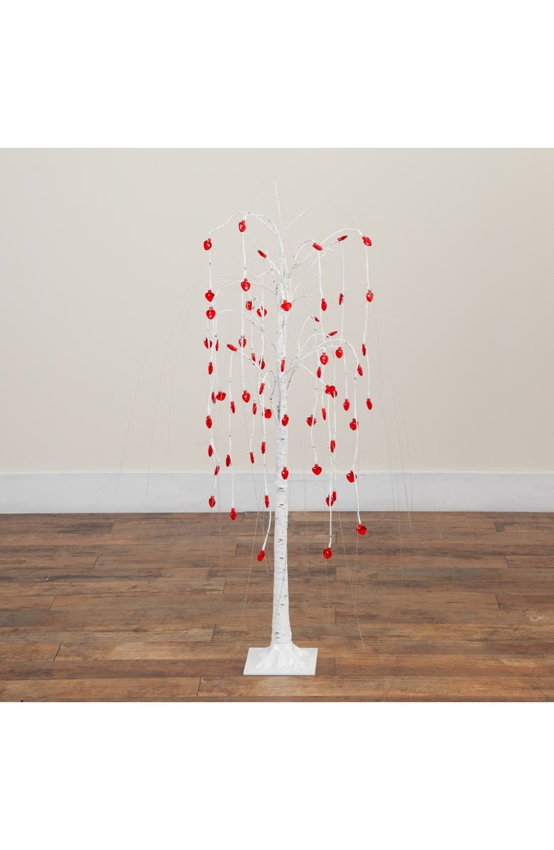 NEARLY NATURAL 4-ft Pre-Lit Artificial Valentine's Day Willow Tree with 48 Heart Shaped LED Lights, Alternate, color, White