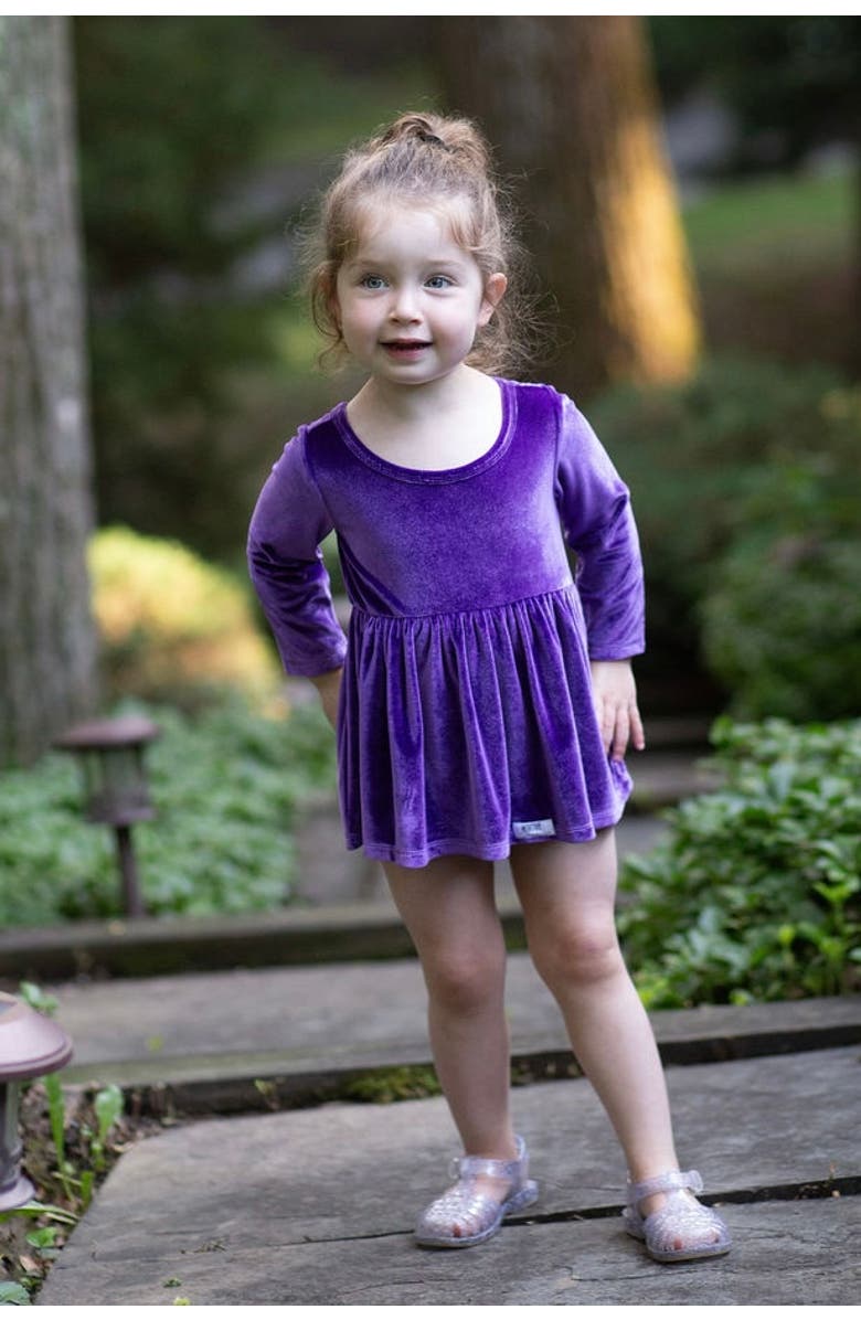 WORTHY THREADS Stretch Velvet Long Sleeve Bubble Romper, Alternate, color, Dark Purple