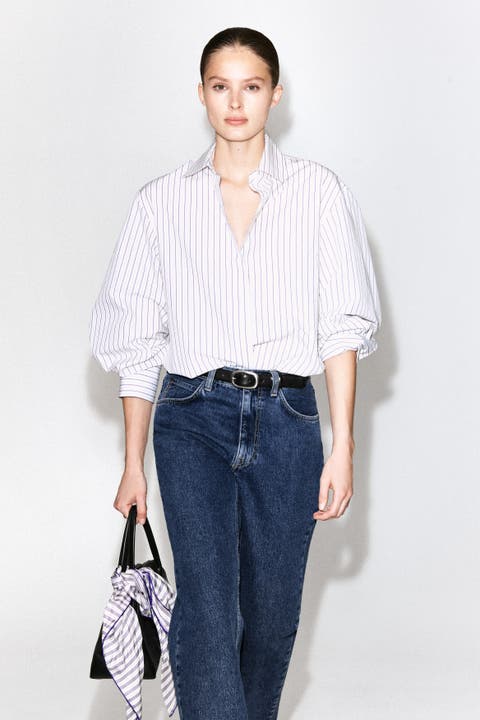 Cutaway-Collar Striped Cotton-Blend Shirt