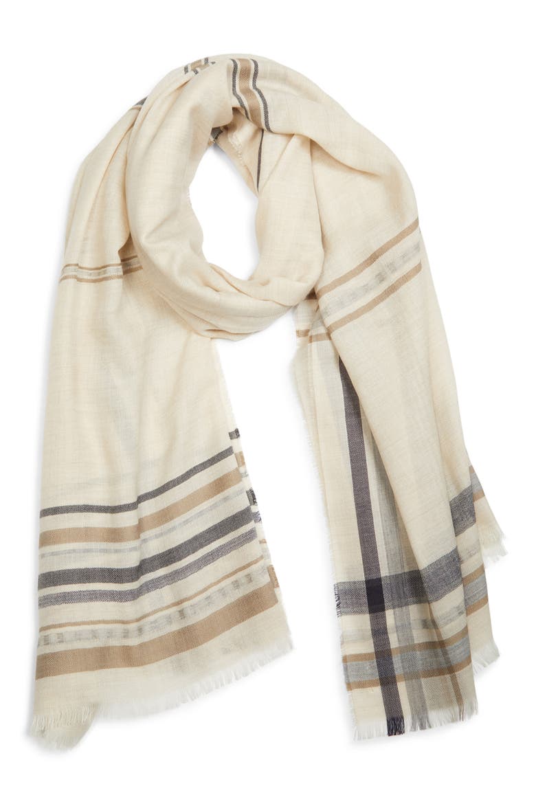 Helmina Stripe Cashmere Fringe Scarf, Alternate, color, RU7704 NATURAL