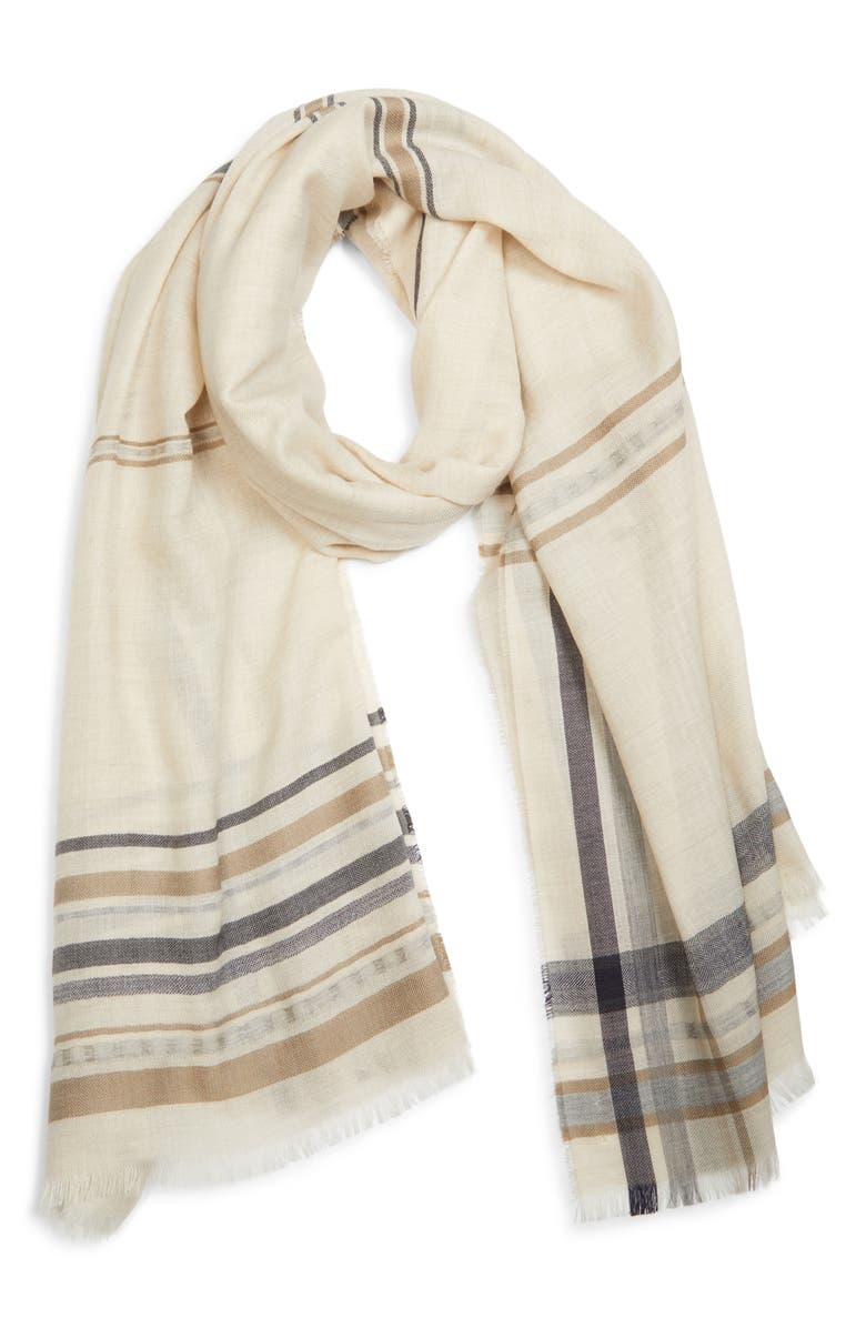 Johnstons of Elgin Helmina Stripe Cashmere Fringe Scarf, Alternate, color, Ru7704 Natural