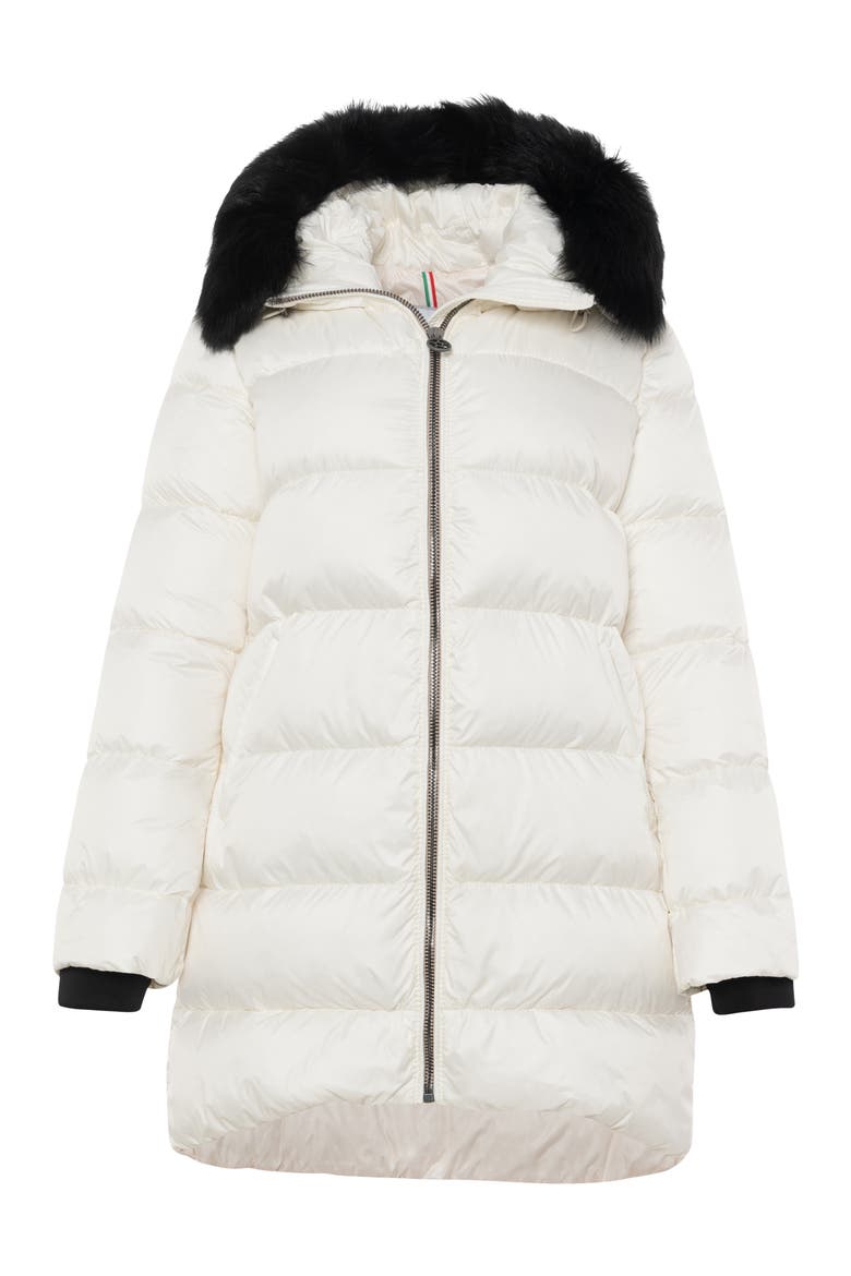 Apres-Ski Horizontal Jacket with Detachable Genuine Shearling Hood Trim, Alternate, color, IVORY/BLACK