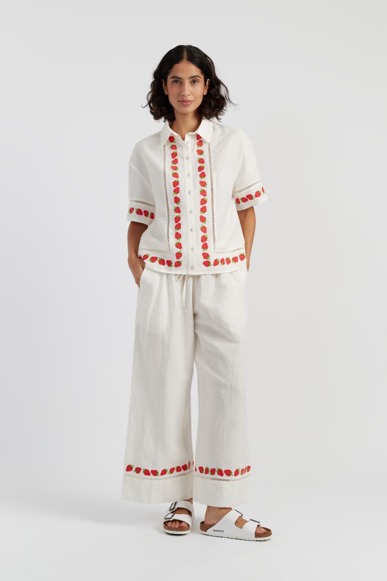 Linen-Blend Strawberry Shirt, Alternate, color, Cream