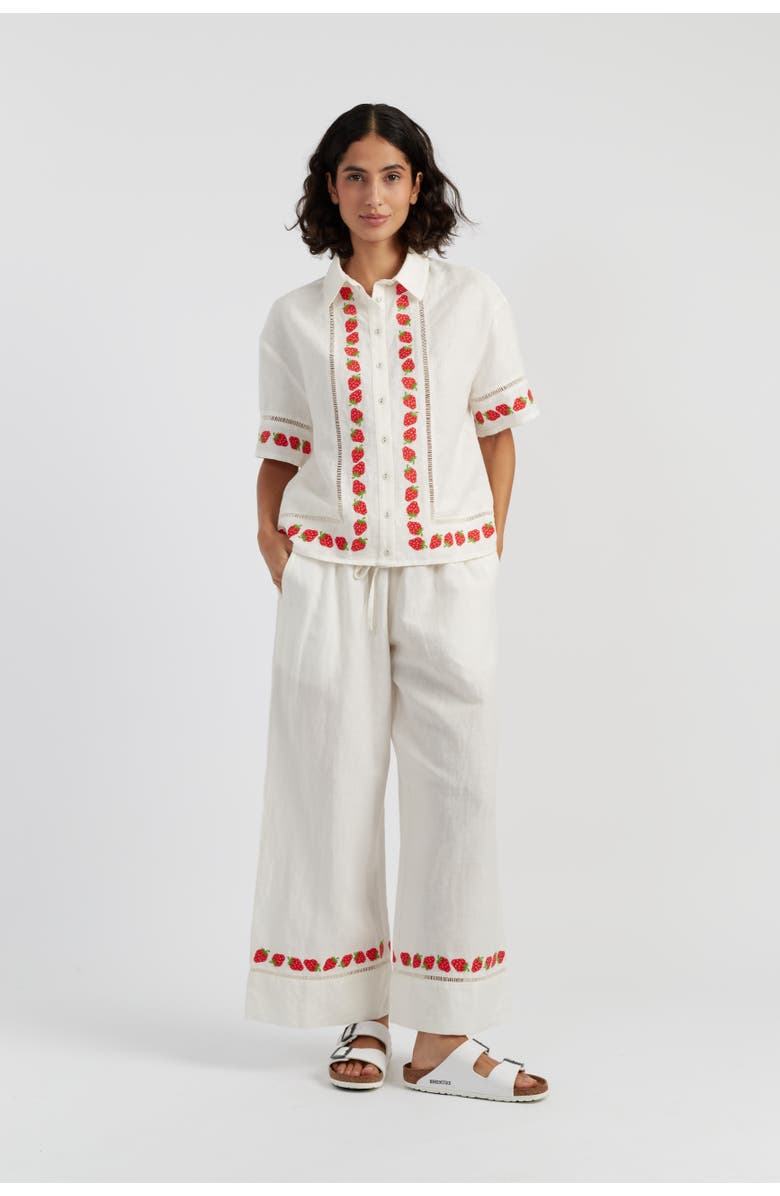 Chinti & Parker Linen-Blend Strawberry Shirt, Alternate, color, Cream