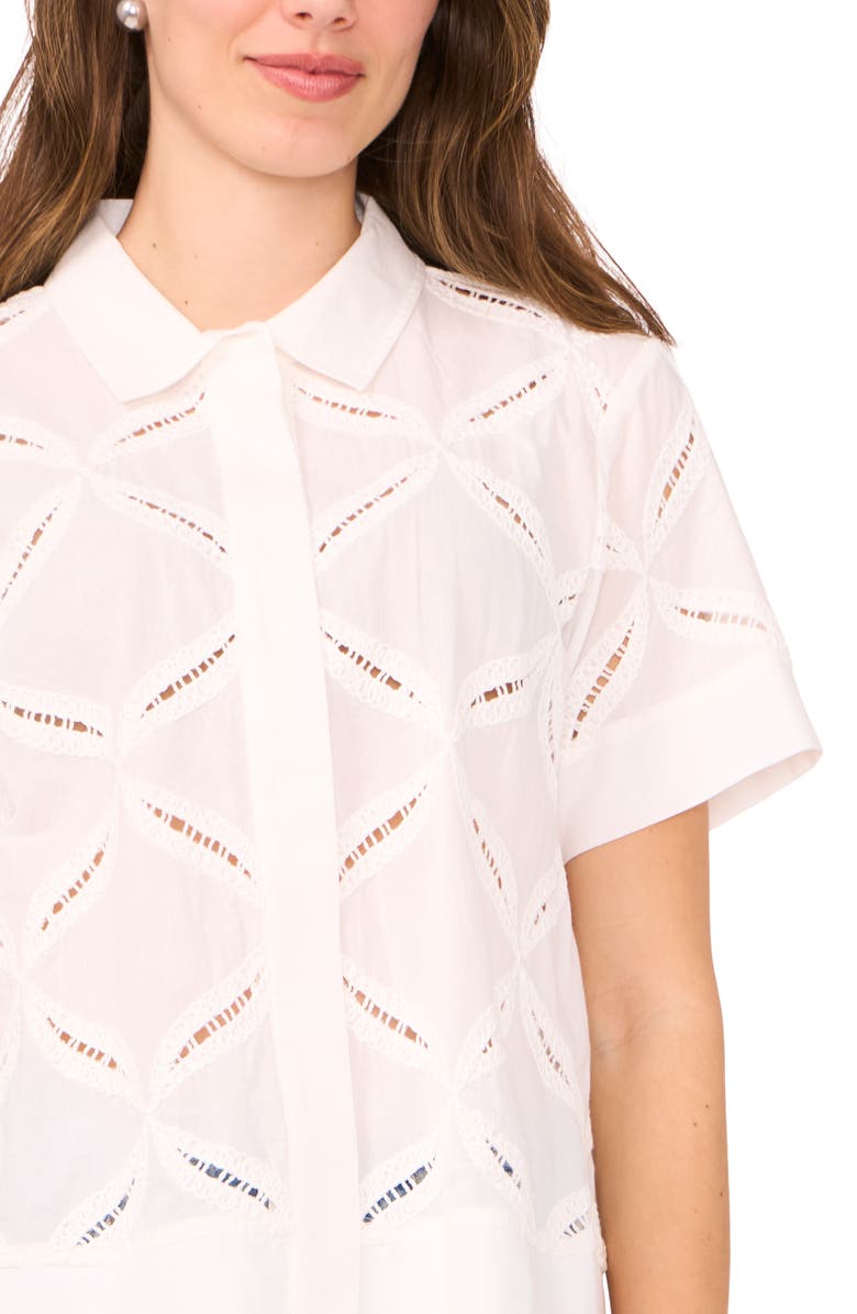 Halogen<sup>®</sup> Ladder Stitch Accent Cotton Button-Up Shirt, Alternate, color, Bright White