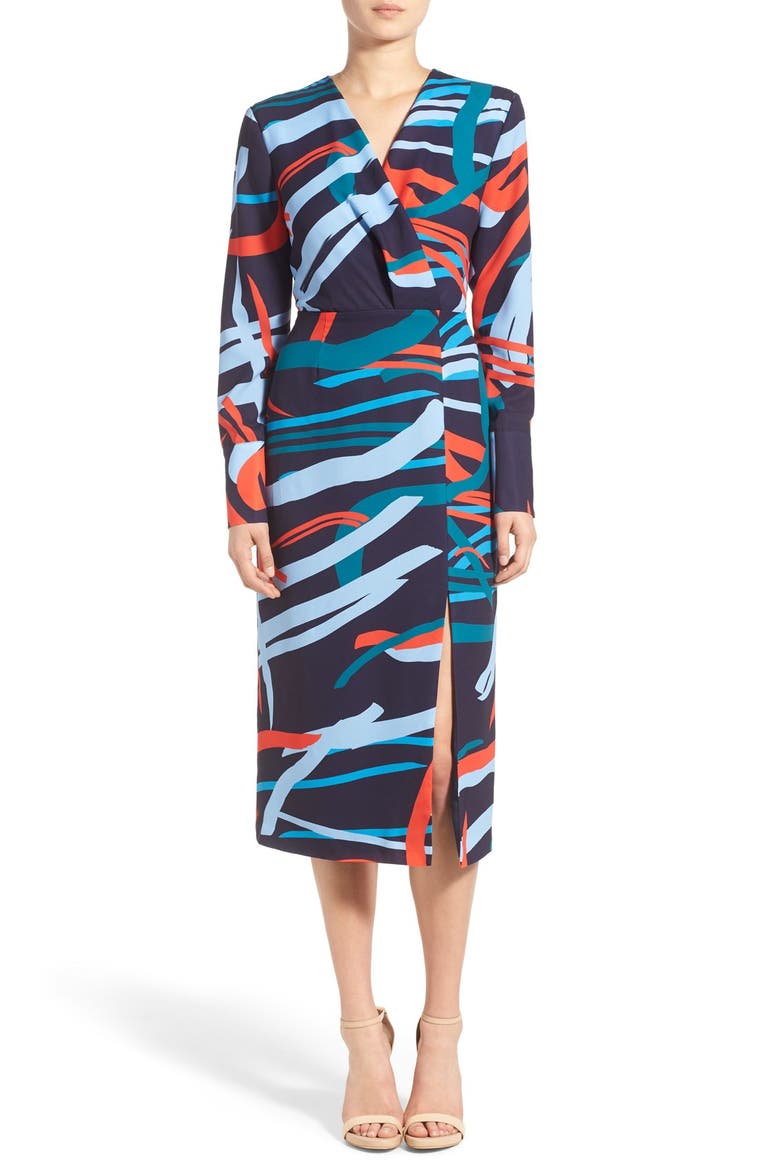 'Bedroom Wall' Surplice Midi Dress, Main, color, NAVY REEF