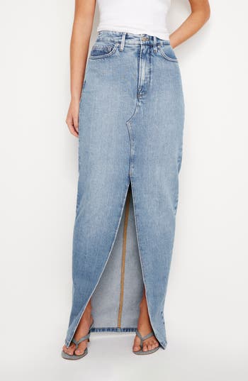 Good American Slit Front Denim Midi Skirt In Indigo599