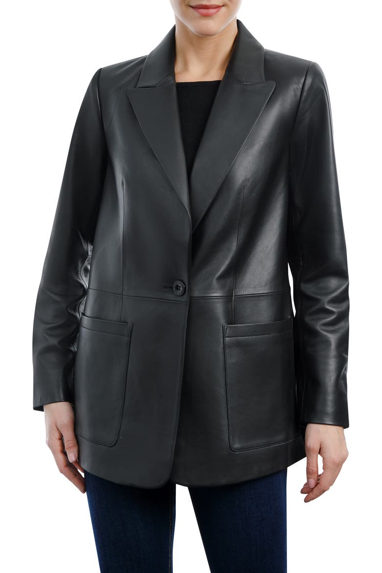 Oversize Leather Blazer, Main, color, BLACK