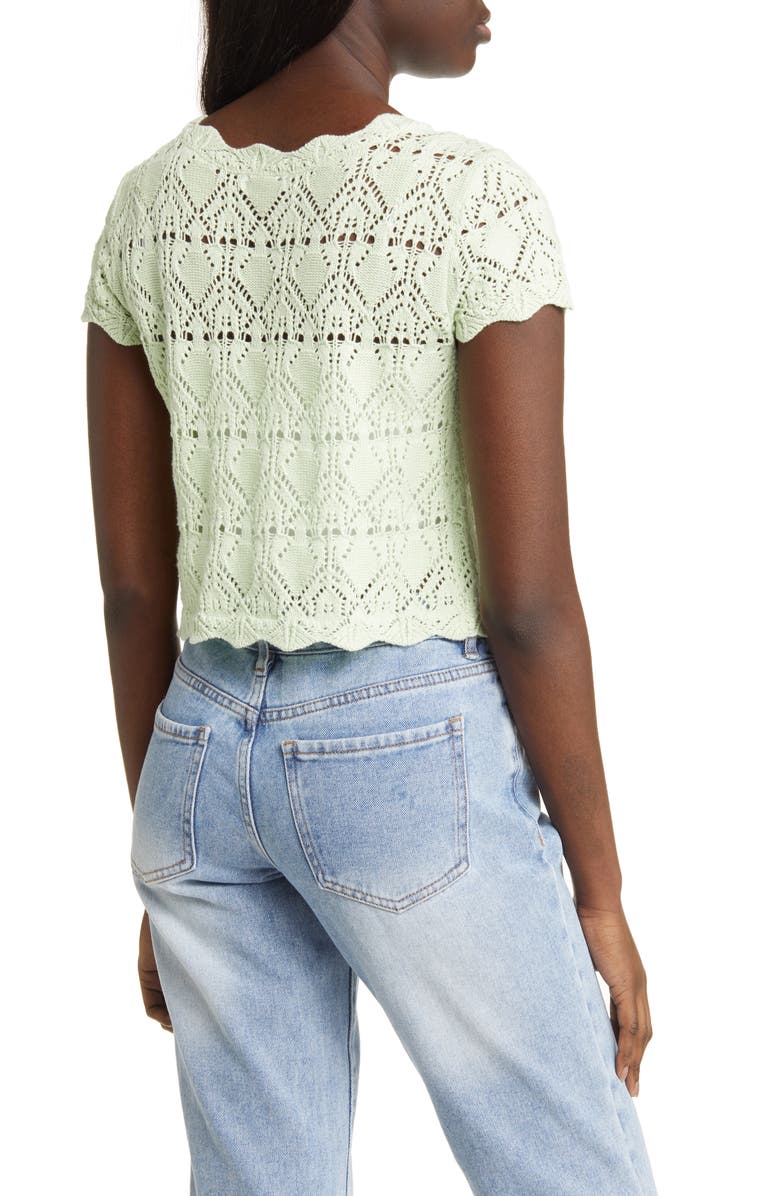 BP. Pointelle Tie Front Short Sleeve Cardigan, Alternate, color, 