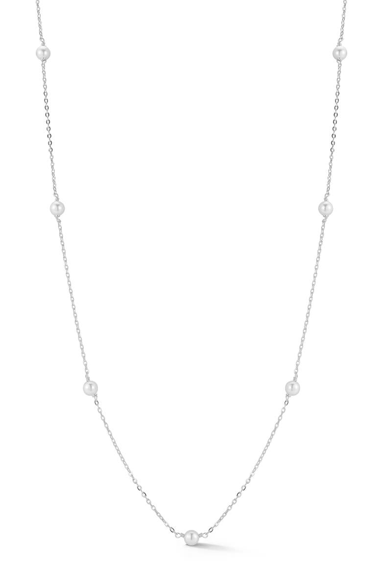 4mm Cultured Pearl Station Chain Necklace, Main, color, SILVER