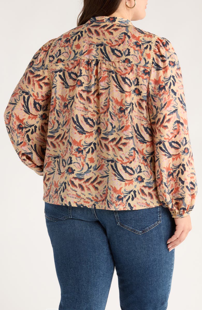 Caslon<sup>®</sup> Embroidered Inset Top, Alternate, color, Tan- Navy Ikat Blossom