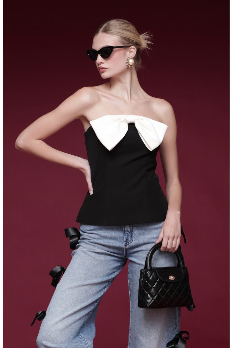 Contrast Bow Strapless Top, Alternate, color, BLACK