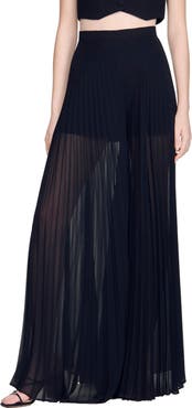 SANDRO Pleated Wide-leg Trousers
