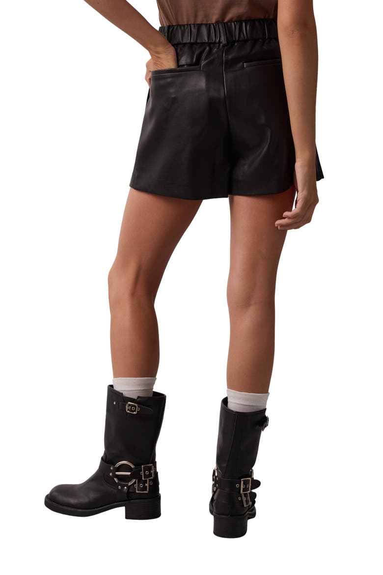 Faux Leather Pleated Shorts, Alternate, color, BLACK