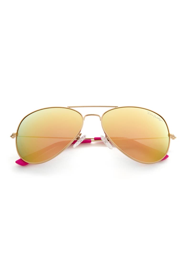 Lexy 59mm Polarized Aviator Sunglasses, Main, color, SHINY GOLD / PINK
