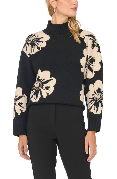 Floral Jacquard Mock Neck Sweater