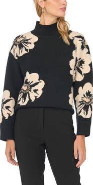 Vince Camuto Floral Jacquard Mock Neck Sweater