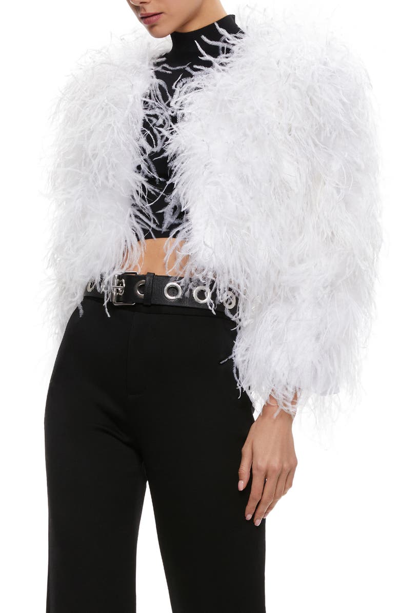 Alice + Olivia Kidman Feather Crop Jacket, Alternate, color, 