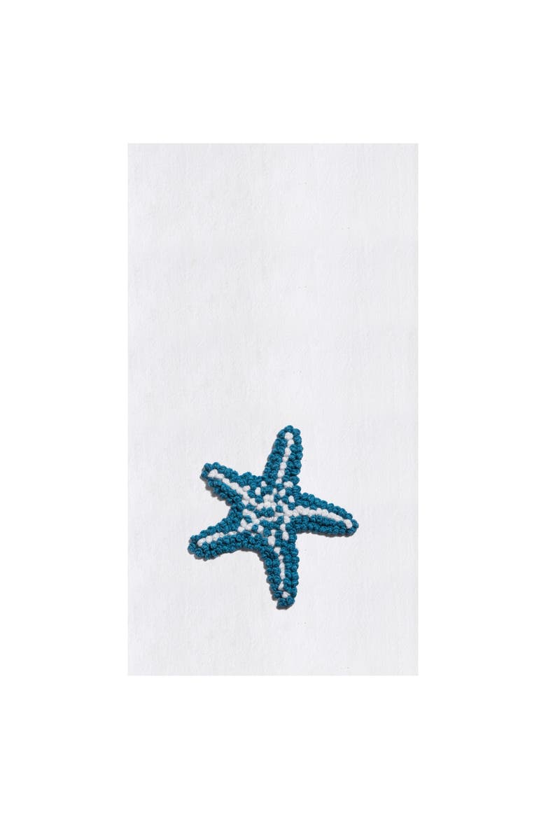 Starfish Flour Sack French Knot Cotton Kitchen Towel, Main, color, White