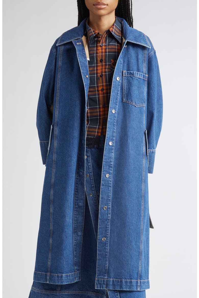 Mixed Media Trench Coat, Alternate, color, INDIGO MULTI