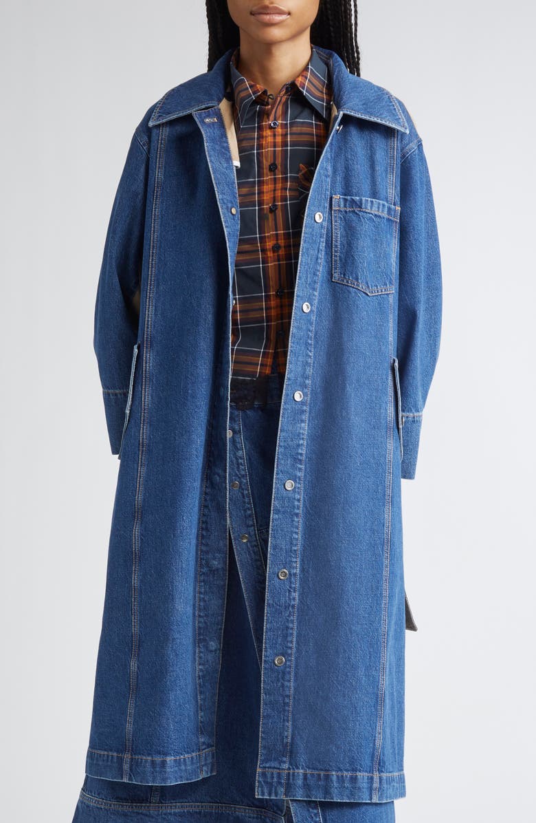 3.1 Phillip Lim Mixed Media Trench Coat, Alternate, color, Indigo Multi